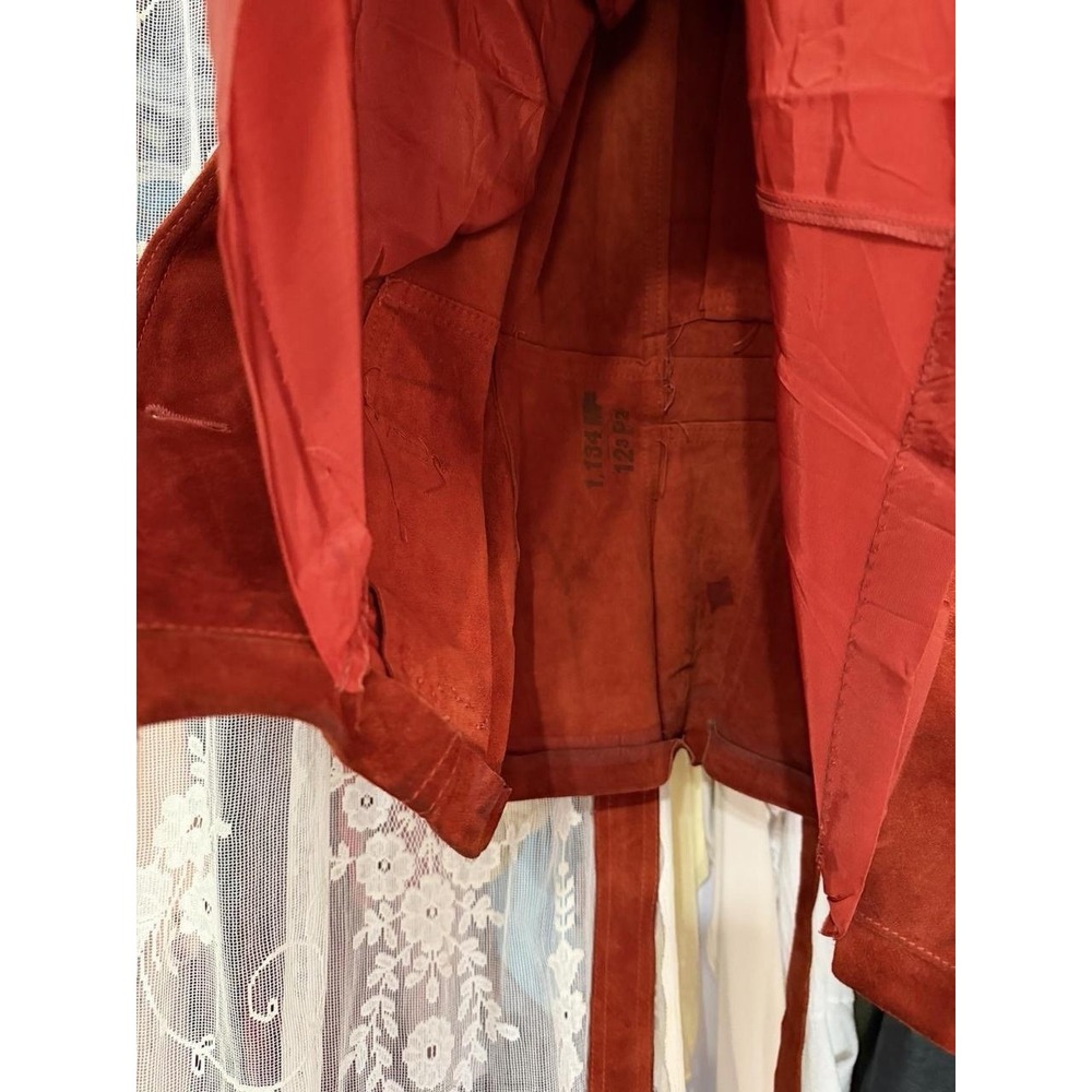 Women's Suede Leather Jacket Orange Red, Vintage 70s - Picture 8 of 8